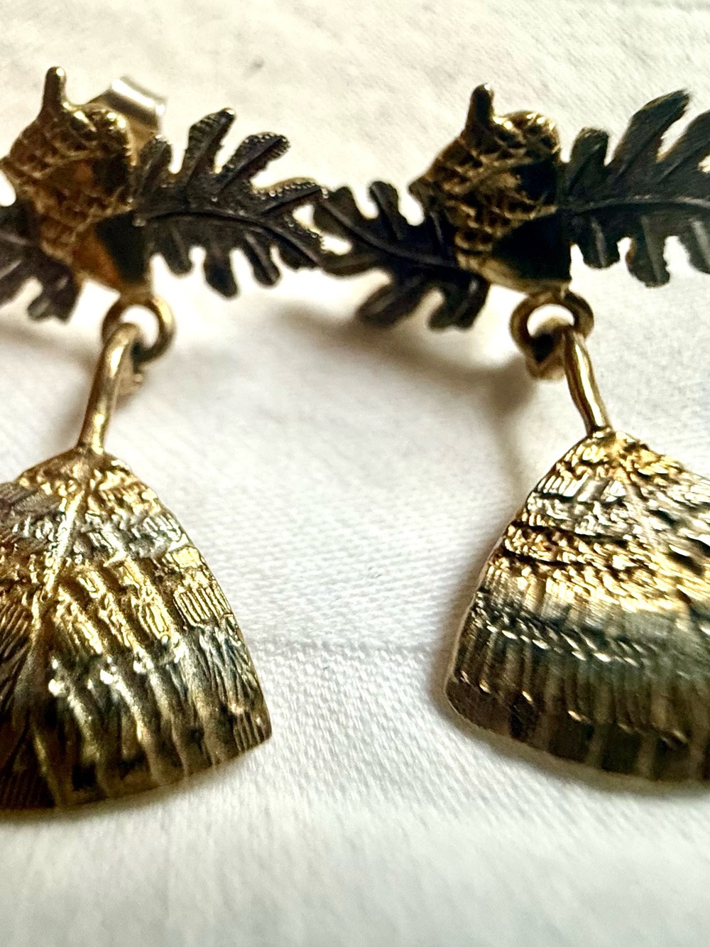 Gold Wash Over Sterling Silver Oak Leaf & Acorn Drop Earrings - Women Jewelry